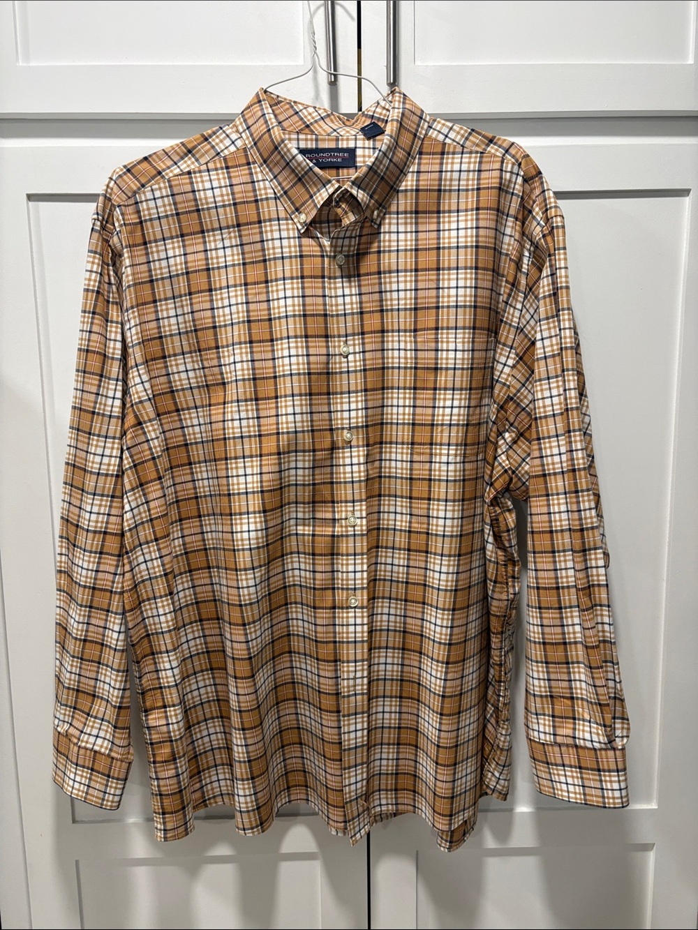 Roundtree & Yorkw XXL Men's Long-Sleeve Tan Plaid Button-Down Shirt